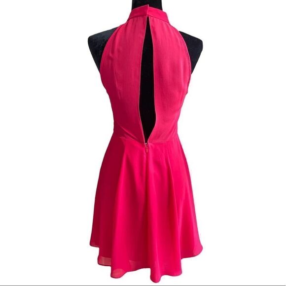 BCBGeneration Rouge Red Pink Ruffle Sleeveless Open Back Chiffon Halter Dress 4 - Picture 7 of 7